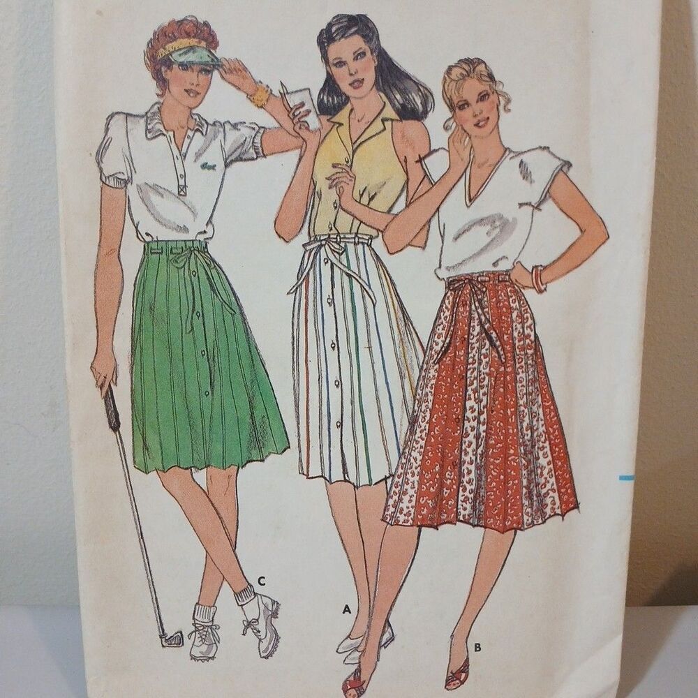 Vtg 70s Butterick Tennis & Pickle Ball/Golf/Sports Midi Skirt Sz 10